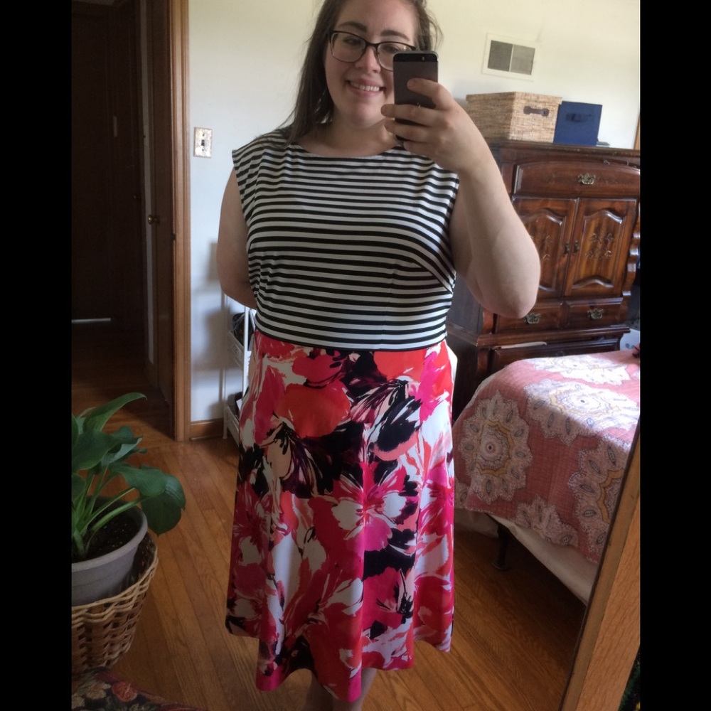 Sleeveless Floral and Stripe Dress